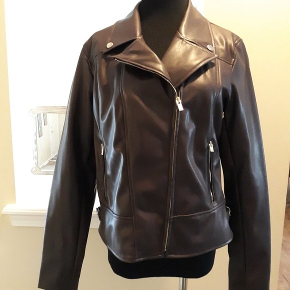 NWT Brown Faux Leather Moto Tommy Hilfiger Soft M - Picture 2 of 8